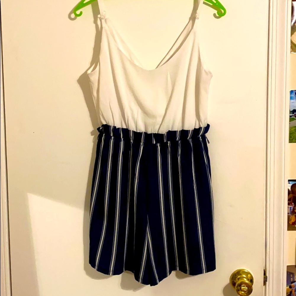 blue and white romper